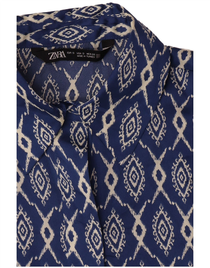 Zara Damen Hemd UK 10 Small Blue Ikat