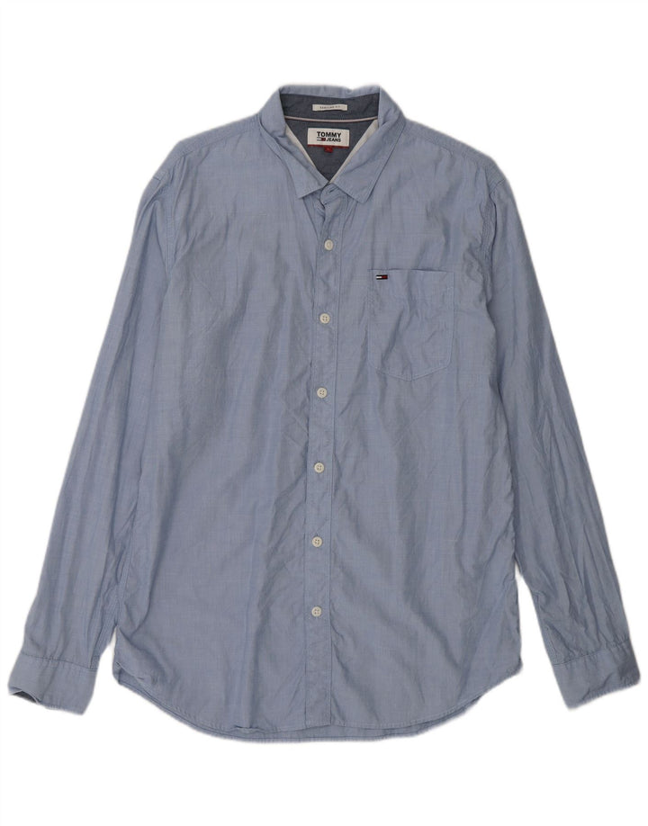 TOMMY HILFIGER Mens Regular Fit Shirt Large Blue Cotton