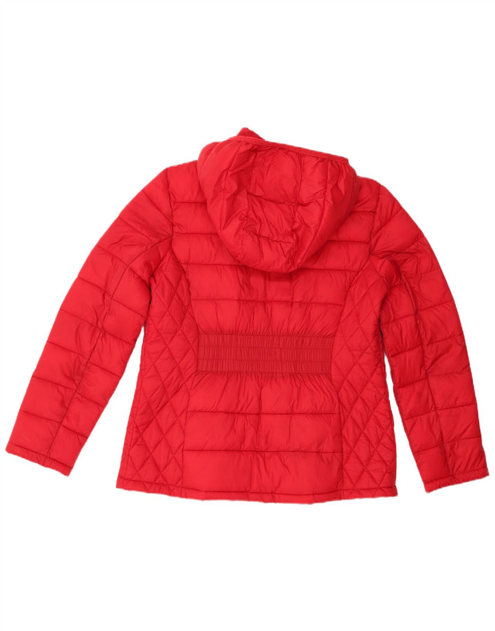 Michael Kors Wattierte Damenjacke mit Kapuze, UK 16, großes rotes Nylon