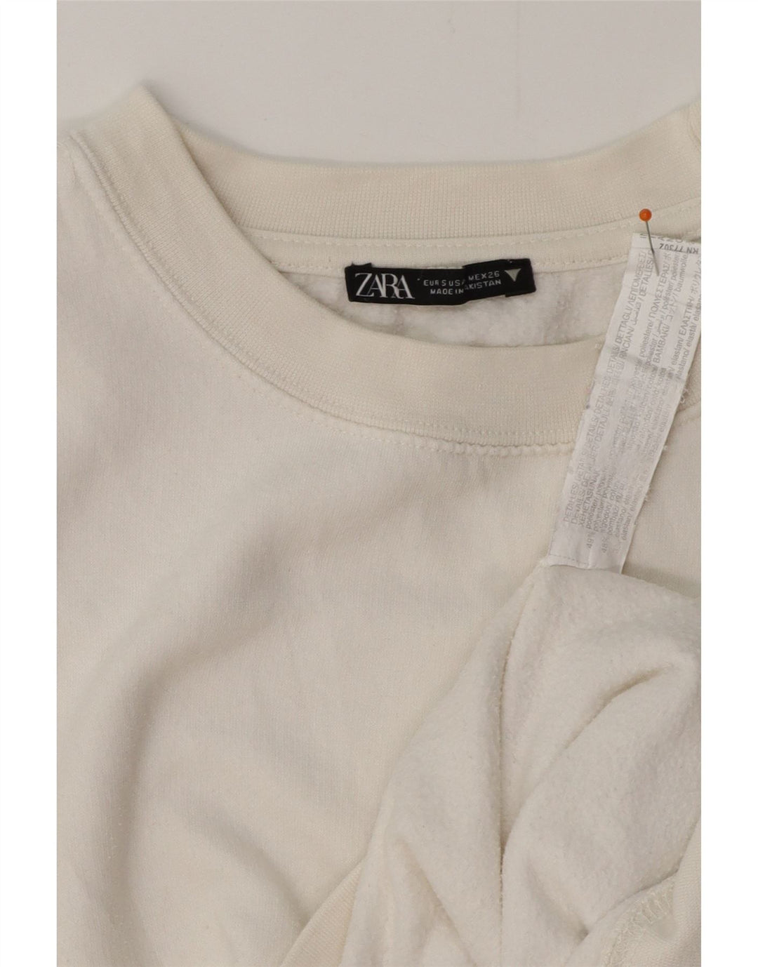 ZARA Damen Übergroßer Crop-Sweatshirt-Pullover UK 10 Small Weiße Baumwolle