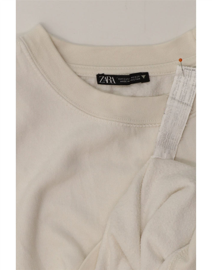 ZARA Damen Übergroßer Crop-Sweatshirt-Pullover UK 10 Small Weiße Baumwolle