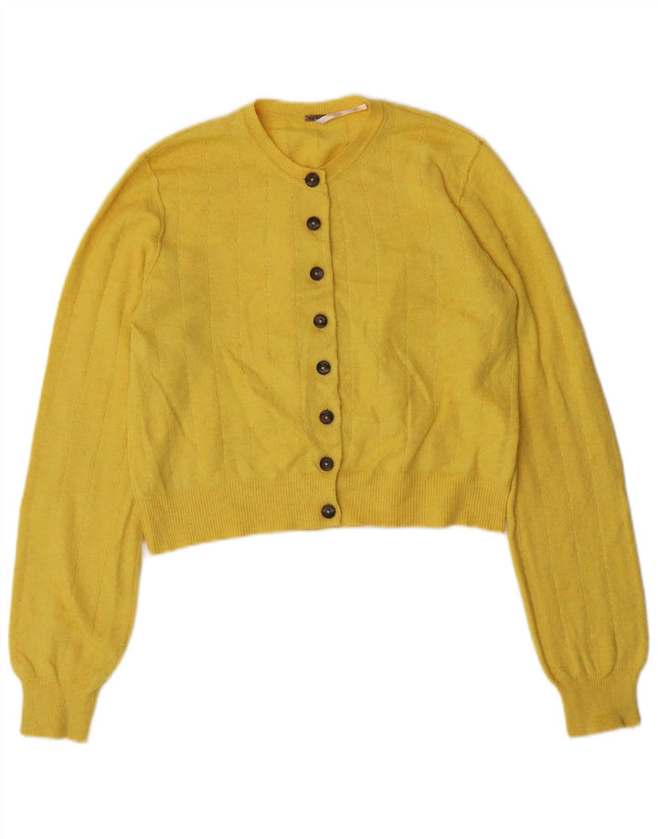 PEPE Jeans Damen Crop Cardigan Pullover UK 10 Small Gelb Polyester