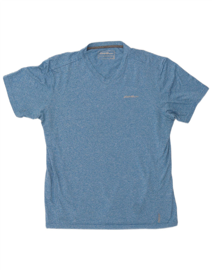 EDDIE BAUER Herren-T-Shirt-Oberteil aus mittelblau meliertem Polyester