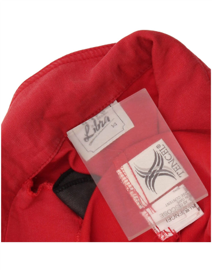 Vintage Damen 5-Knopf-Kurzarm-Blazerjacke UK 14 Großes rotes Tencel