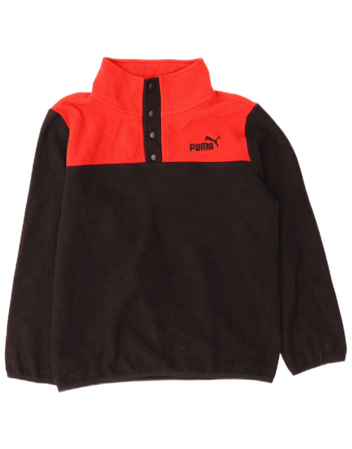 PUMA Jungen-Fleecepullover mit Knopfkragen, 11–12 Jahre, Größe L, Schwarz, Farbblock