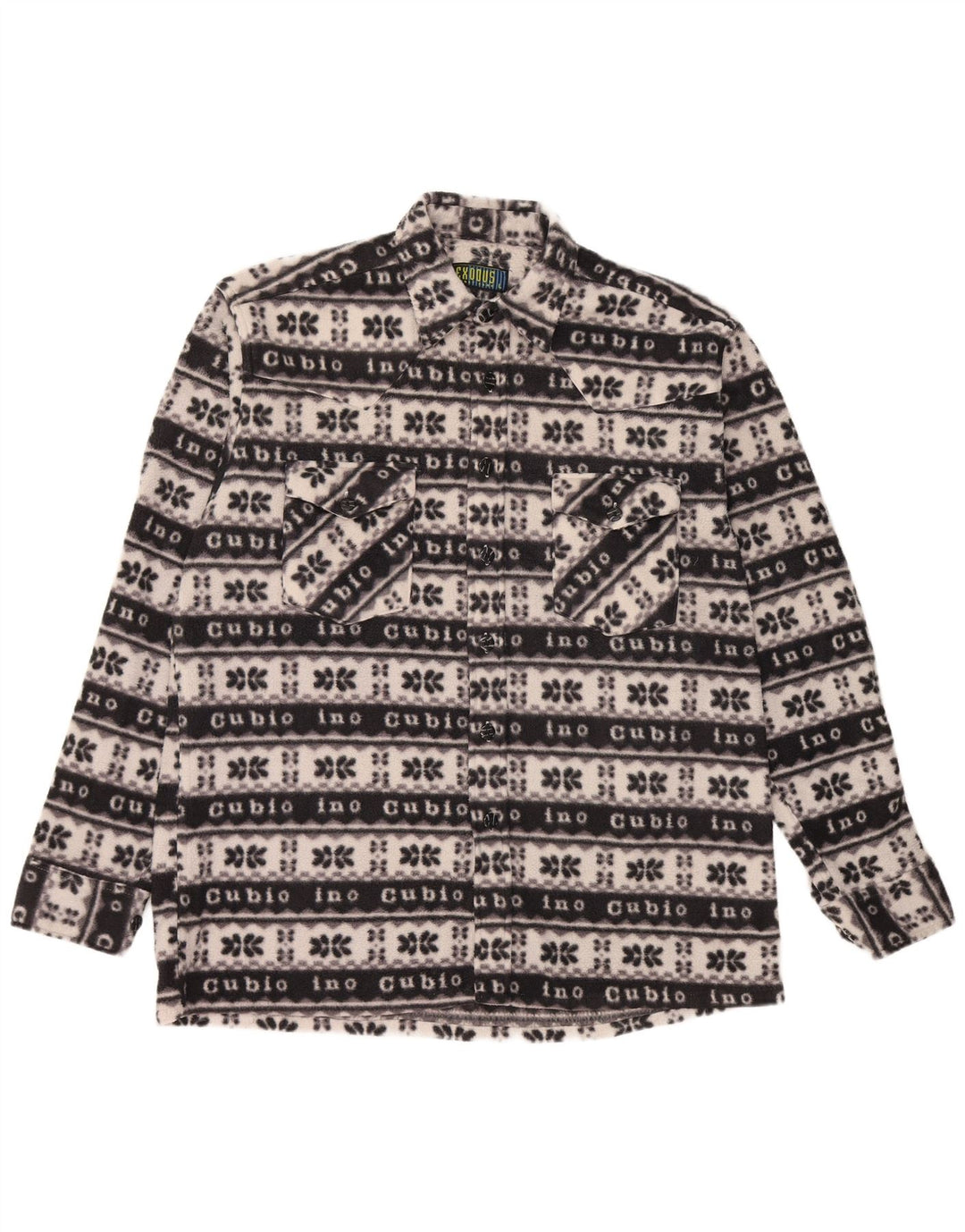 Vintage Herren Fleece-Hemd, groß, schwarz, Fair-Isle-Polyester