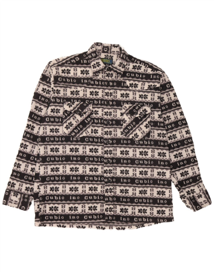 Vintage Herren Fleece-Hemd, groß, schwarz, Fair-Isle-Polyester