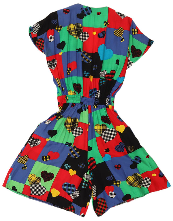 Vintage Damen Playsuit UK 12 Medium Mehrfarbig Patchwork Viskose Herz