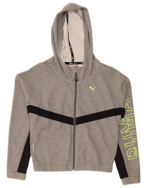 Puma Womens Graphic Oversized Zip Hoodie Sweater UK 6 XS Grau Farbblock