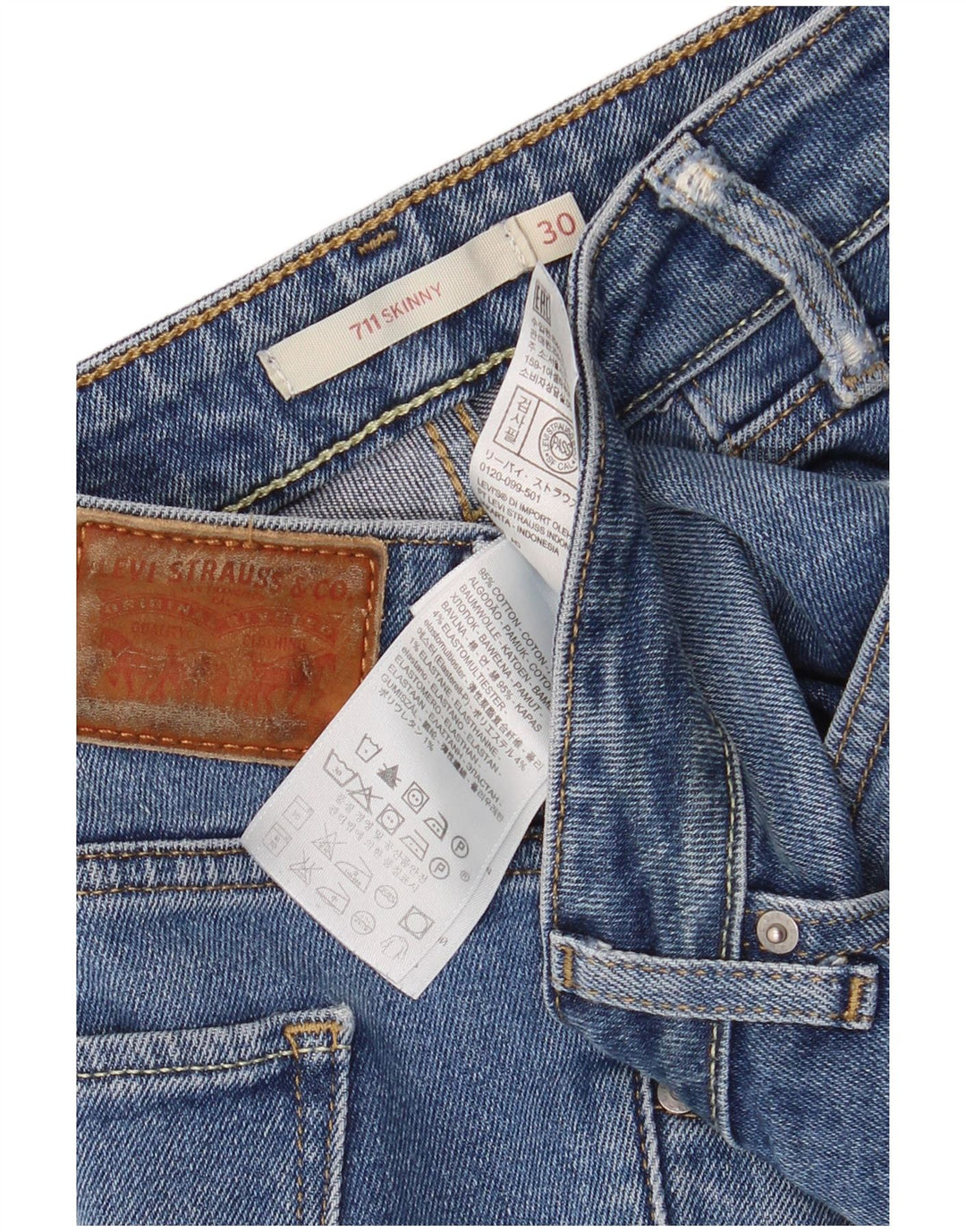 Levi's Damen 711 Skinny Jeans W30 L32 Blaue Baumwolle