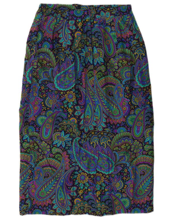 Vintage Damen Midirock mit hoher Taille, W28, mittelgroß, mehrfarbig, Paisley-Seide