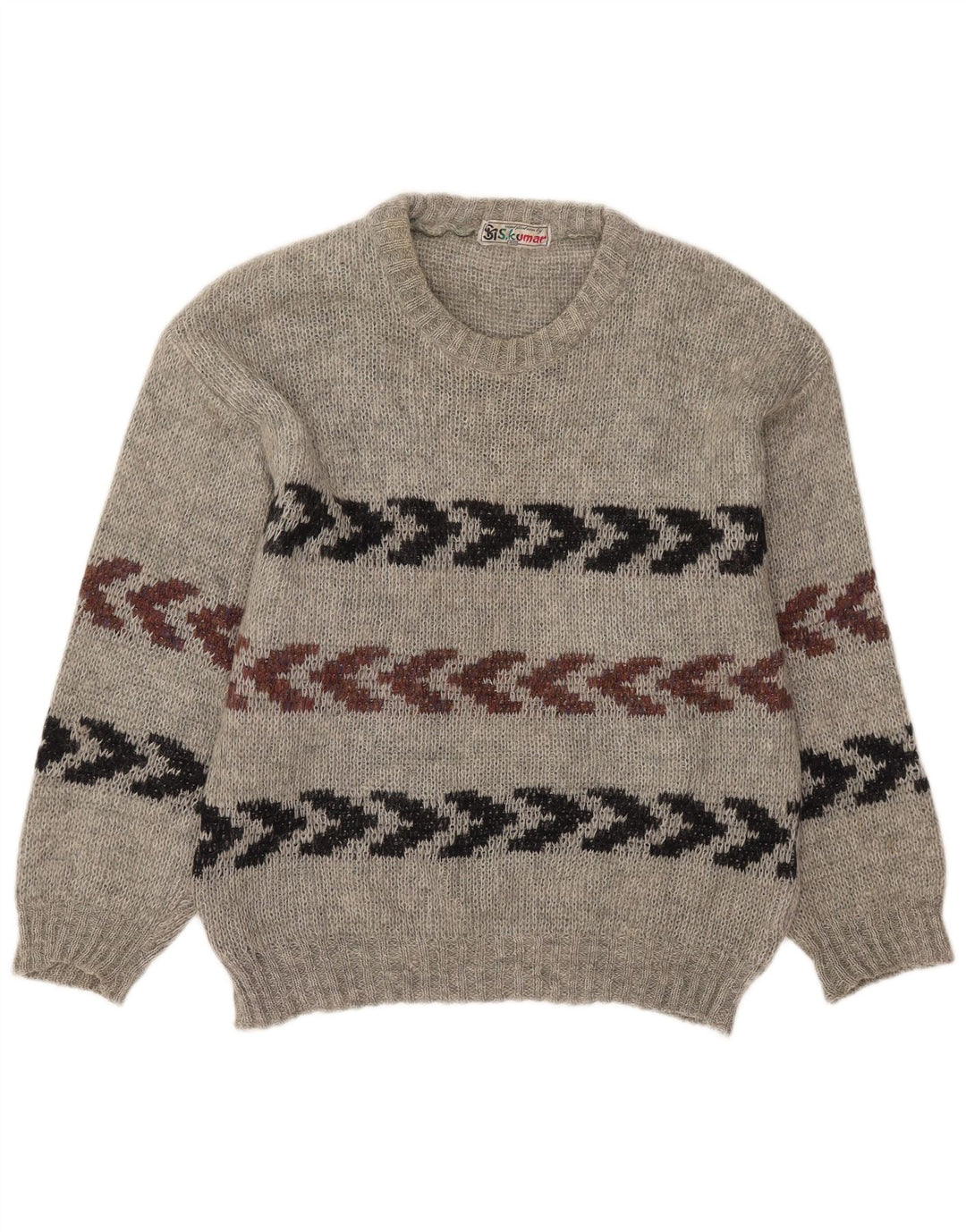 Vintage Herren Pullover mit Rundhalsausschnitt, Größe 40, mittelgrau gestreift