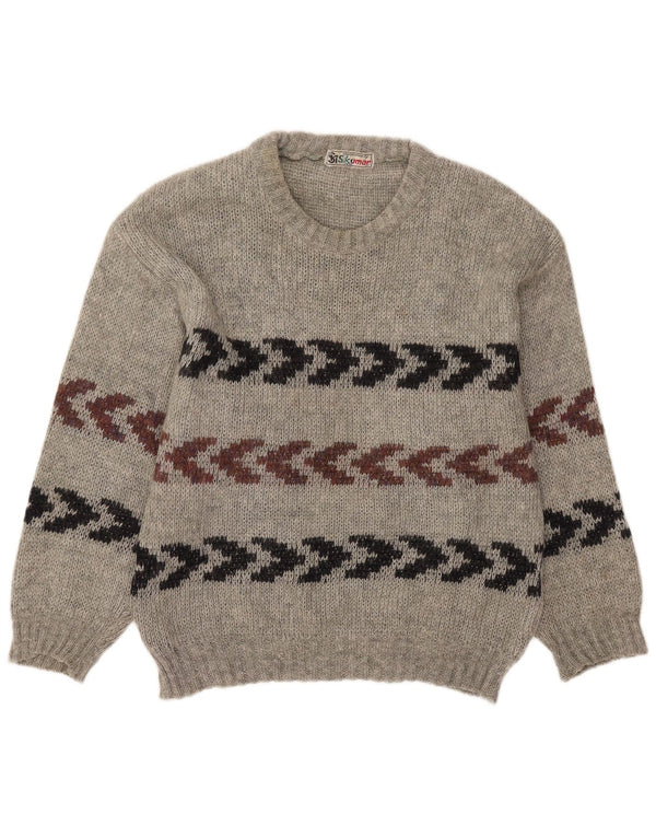 Vintage Herren Pullover mit Rundhalsausschnitt, Größe 40, mittelgrau gestreift