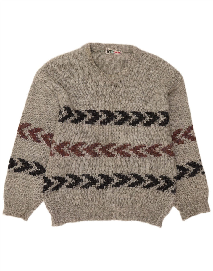 Vintage Herren Pullover mit Rundhalsausschnitt, Größe 40, mittelgrau gestreift