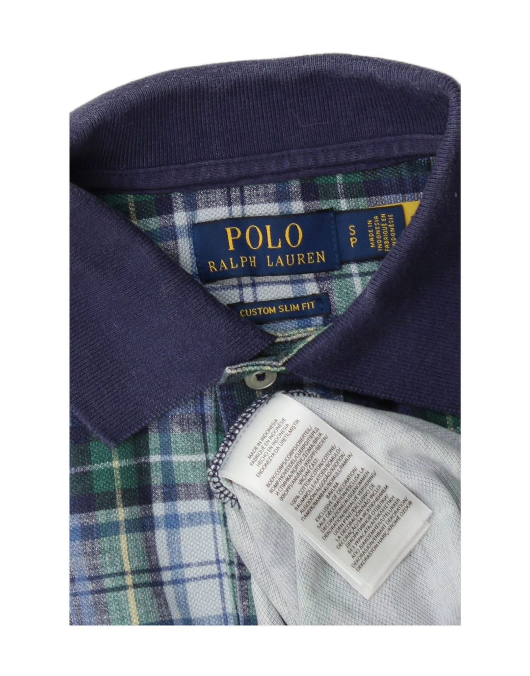 POLO RALPH LAUREN Herren-Poloshirt mit schmaler Passform, klein, blau kariert, Baumwolle