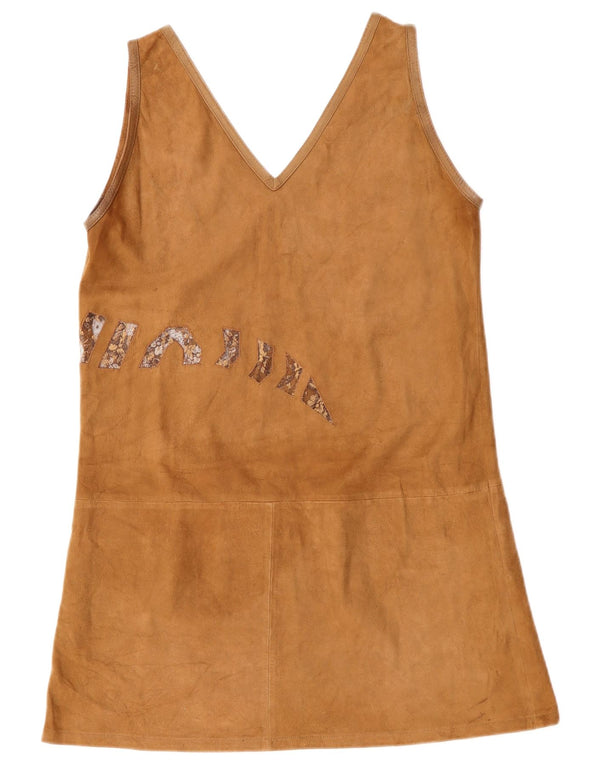 Vintage Damen Mini-Wildlederkleid UK 12 Medium Beige Animal Print