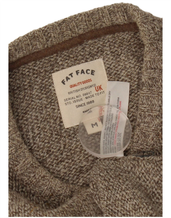 Fat Face Herren-Pullover mit Rundhalsausschnitt, mittelgrau gesprenkelte Wolle