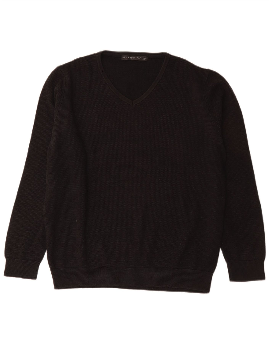 Zara Herren-Pullover mit V-Ausschnitt, groß, aus schwarzer Baumwolle