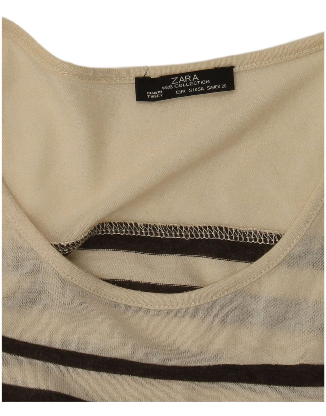 Zara Damen Top Langarm UK 8 Small Beige gestreift
