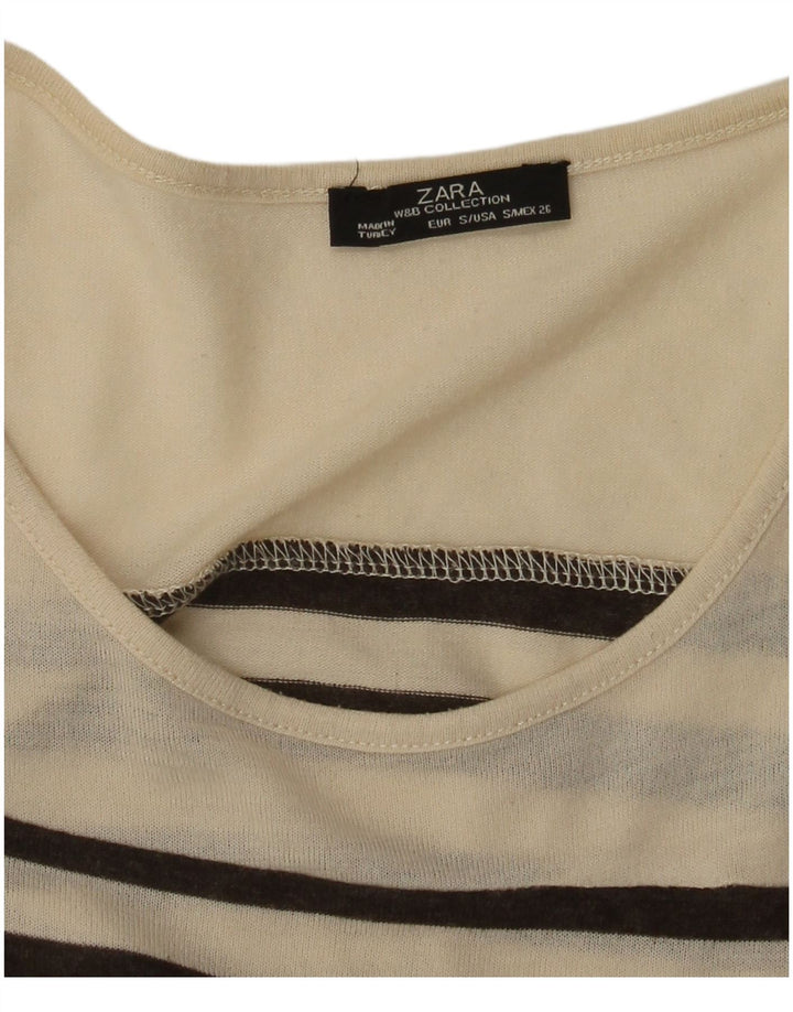 Zara Damen Top Langarm UK 8 Small Beige gestreift
