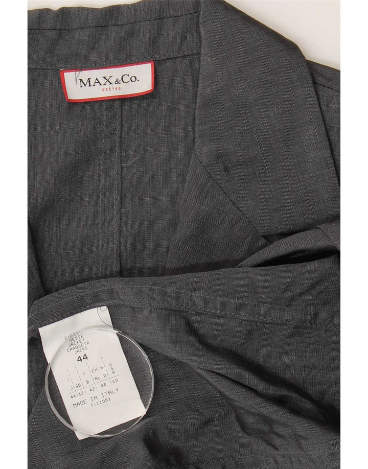 Max & Co. Damen Longline 3-Knopf-Blazerjacke UK 12 Mittelgraues Leinen