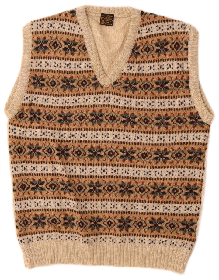 Mark Astor Herren Weste Tank Top XL Beige Fair Isle Wolle