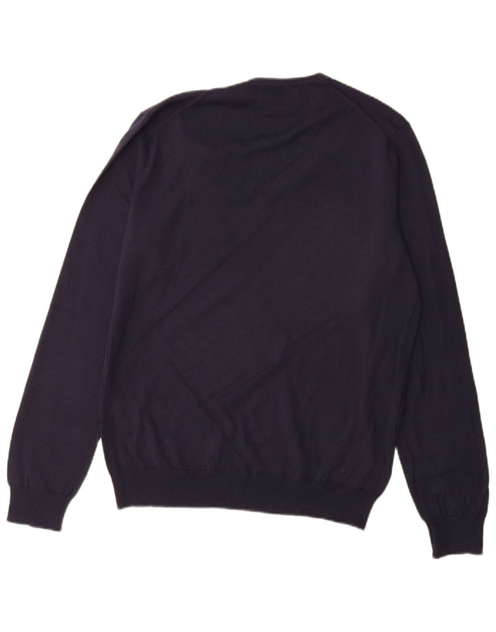 Zara Herren-Pullover mit V-Ausschnitt, groß, marineblaue Baumwolle