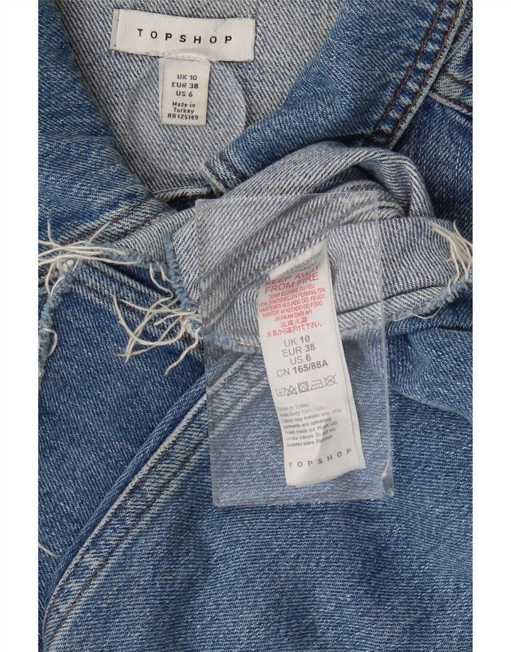 Topshop Damen Crop Übergroße Jeansjacke UK 10 Small Blau Baumwolle