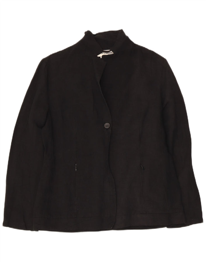 PIERRE CARDIN Damen 1-Knopf-Blazerjacke UK 12 Mittelschwarzes Leinen
