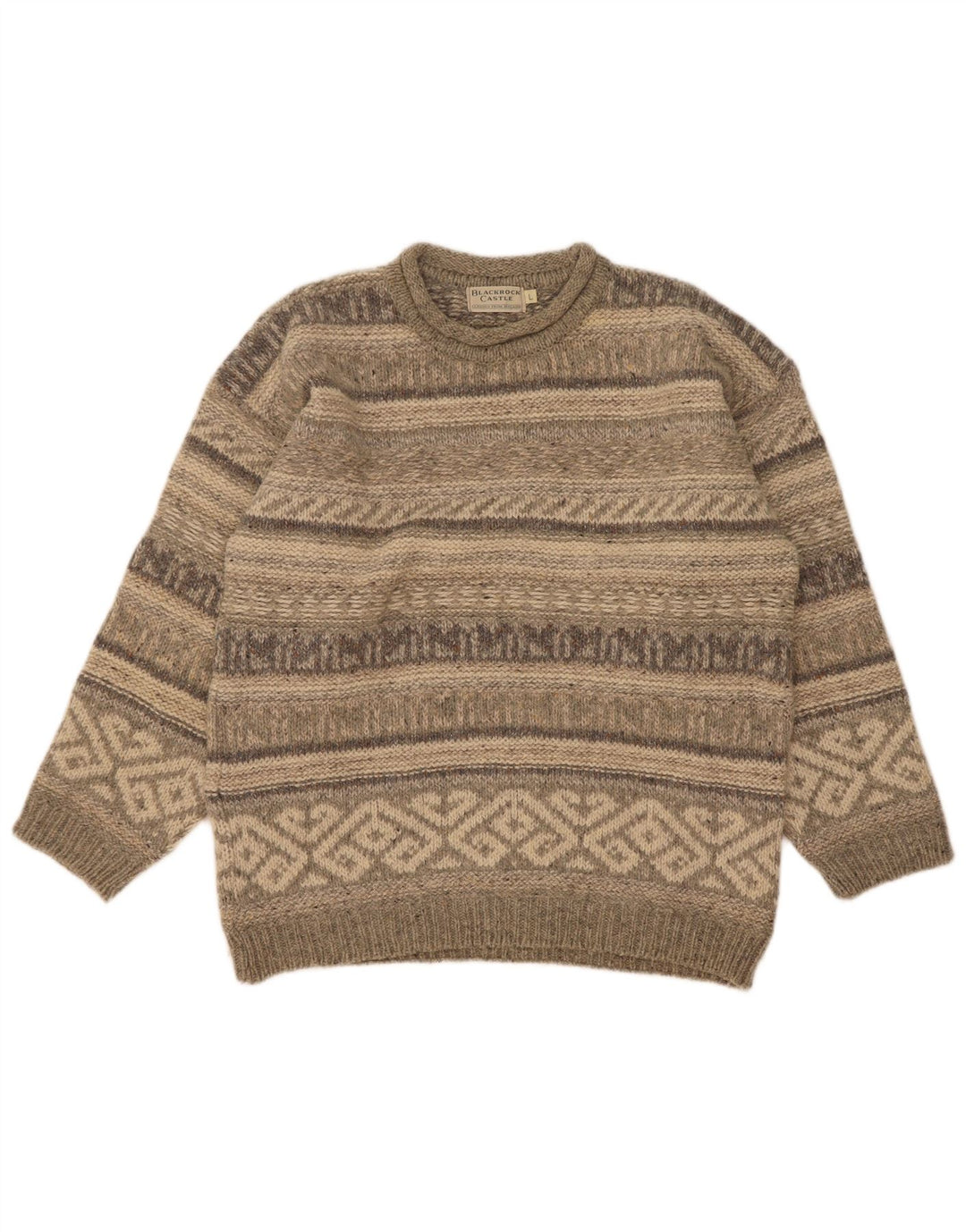 Vintage Herren Pullover mit Rollkragen, groß, graue Fair-Isle-Wolle
