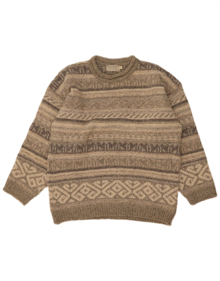 Vintage Herren Pullover mit Rollkragen, groß, graue Fair-Isle-Wolle