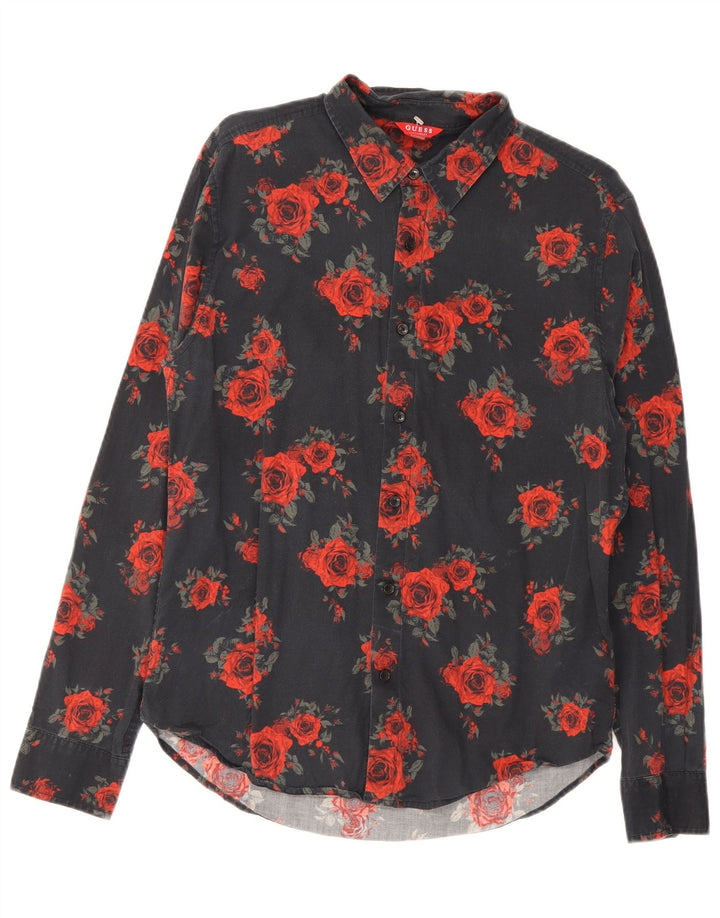 Guess Herrenhemd Mittelschwarz mit Blumenmuster aus Baumwolle