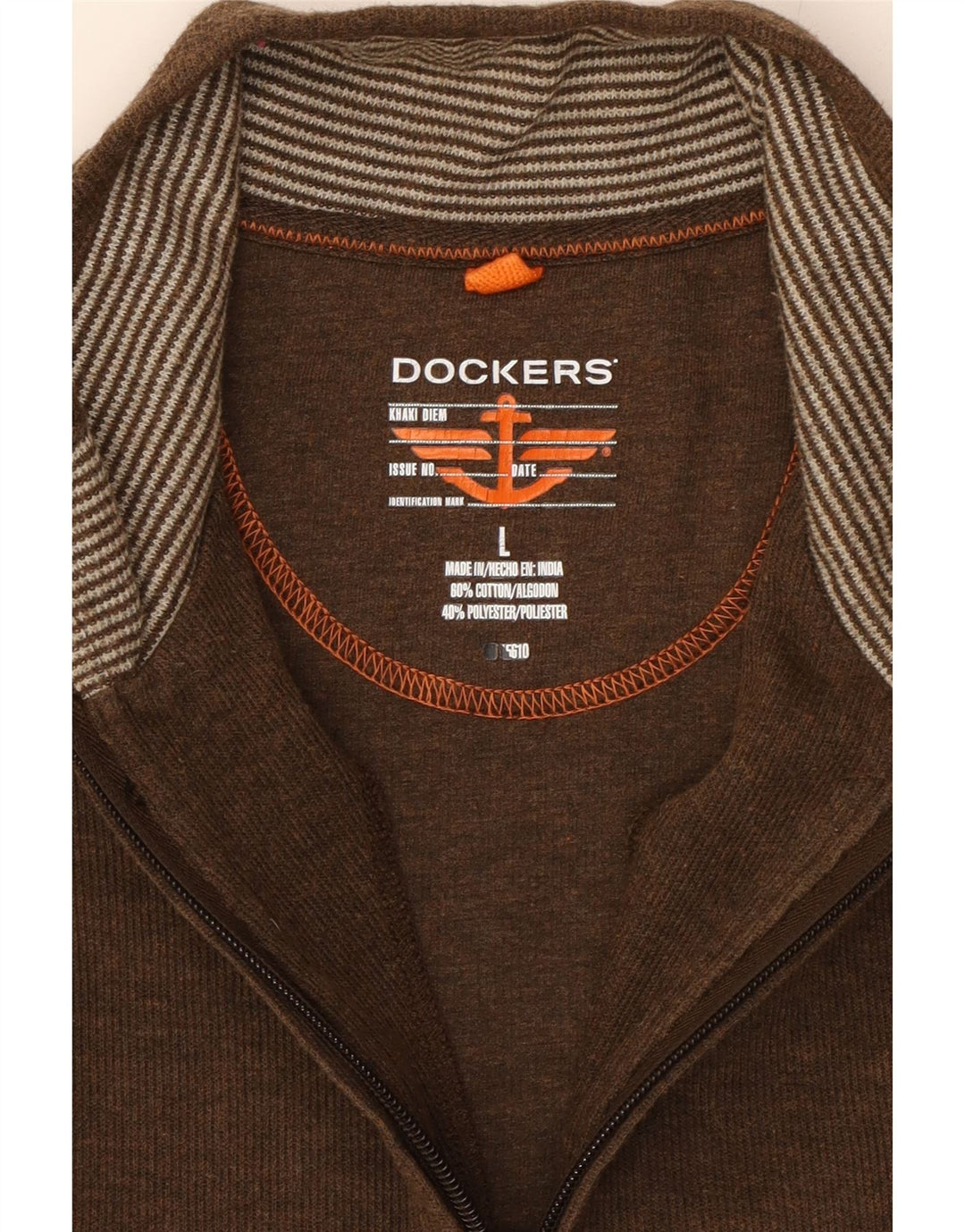 DOCKERS Mens Zip Neck Jumper Sweater Large Brown Cotton Vintage Dockers and Second-Hand Dockers from Messina Hembry 