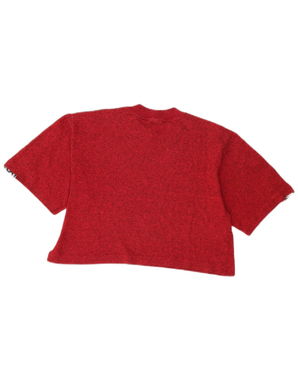 Asics Damen Crop Graphic T-Shirt Top UK 14 Large Rot Farbblock