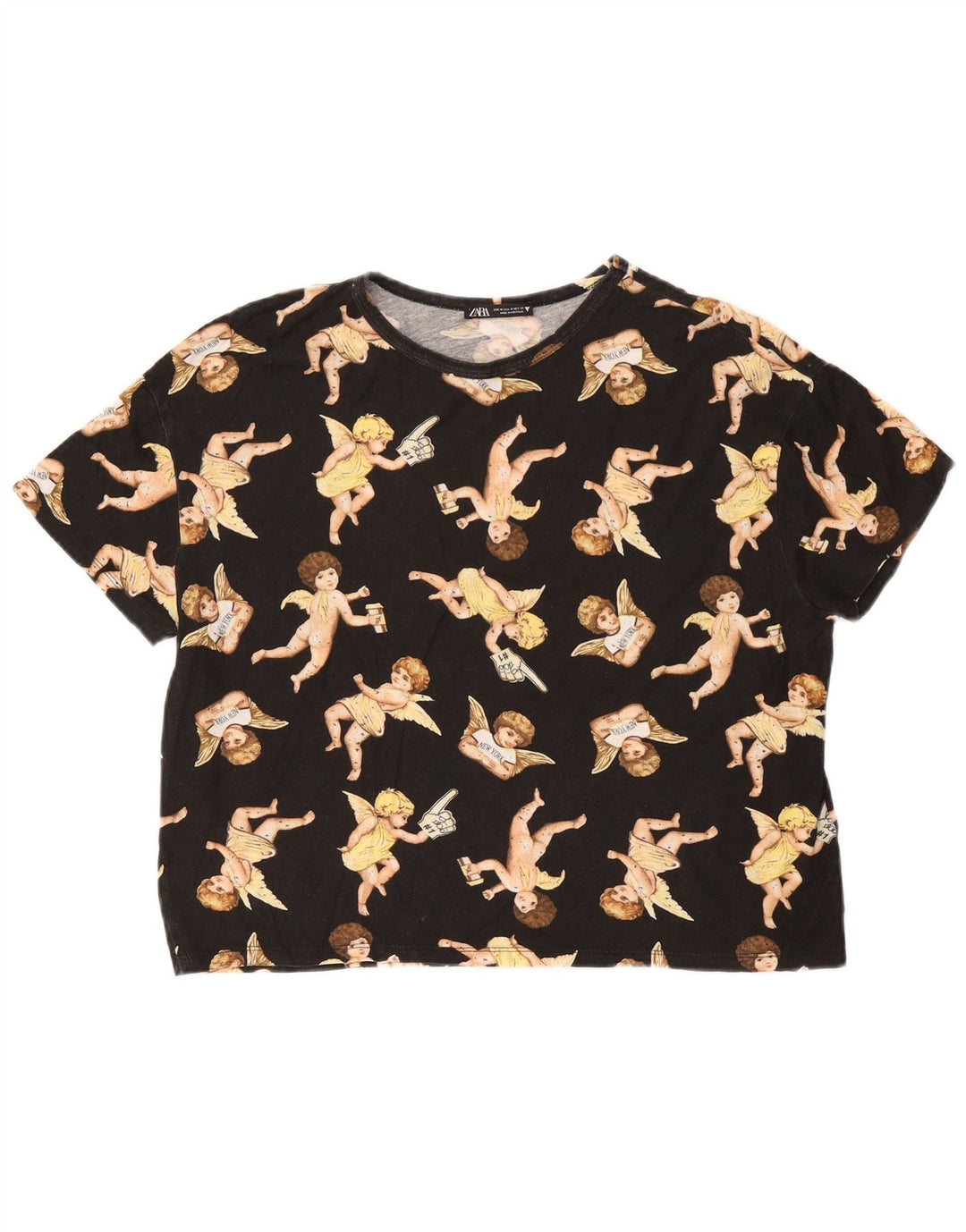 Zara Damen Graphic T-Shirt Top UK 14 Medium Schwarz