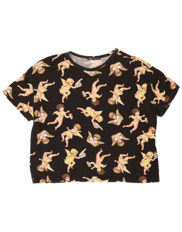 Zara Damen Graphic T-Shirt Top UK 14 Medium Schwarz