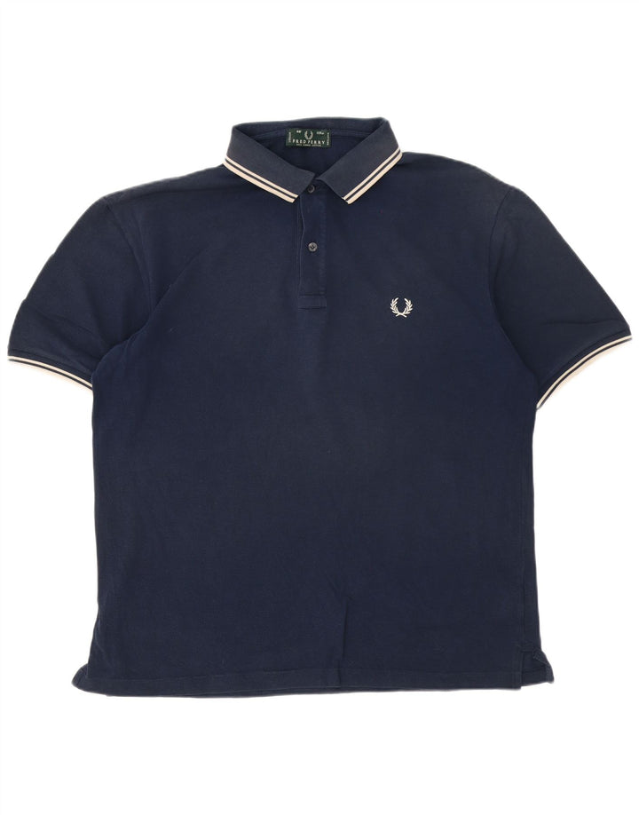 Fred Perry Herren-Poloshirt, groß, marineblau, gestreift, Baumwolle