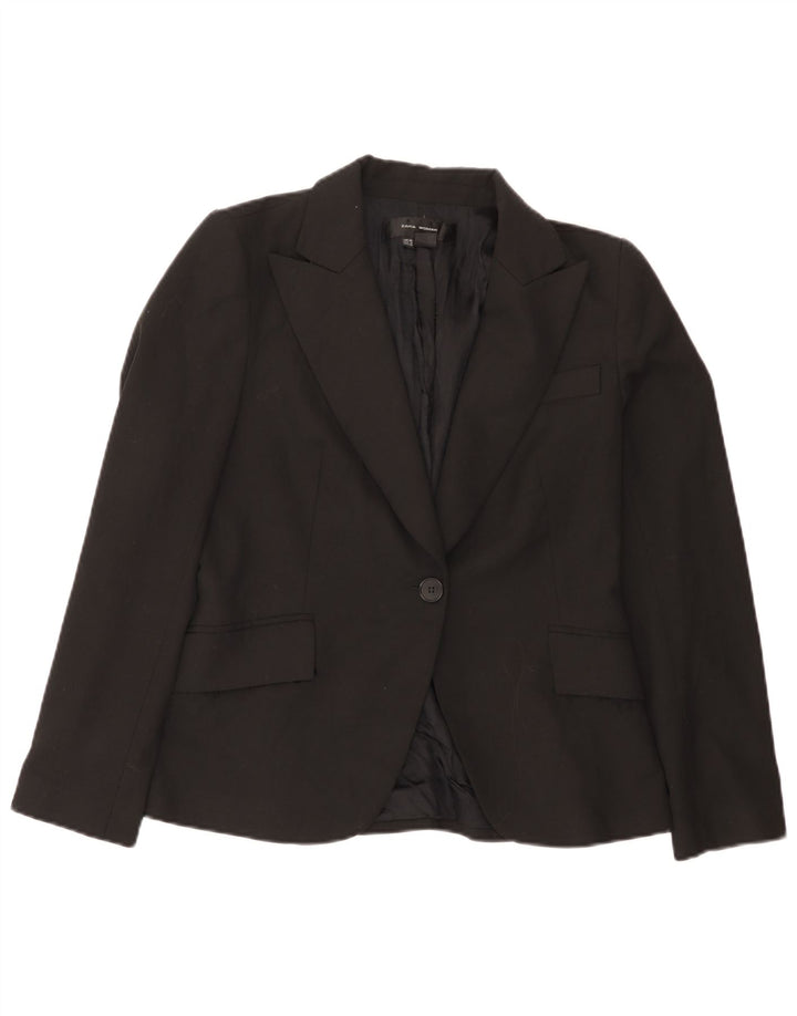 Zara Damen 1-Knopf-Blazerjacke EU 40 Mittelschwarzes Polyester