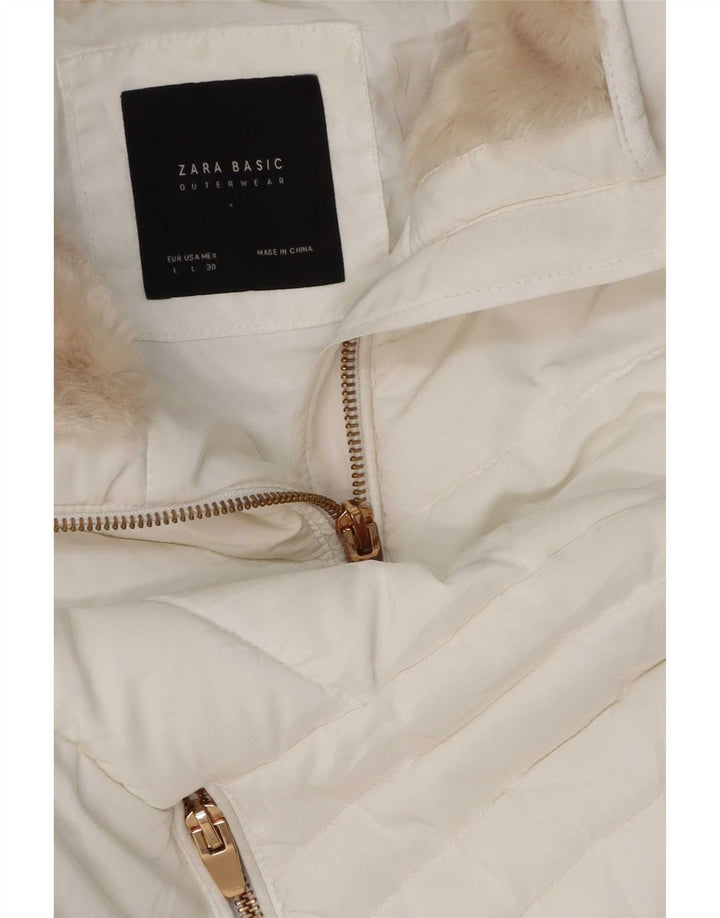 Zara Damen Wattierte Jacke UK 14 Large Weiß