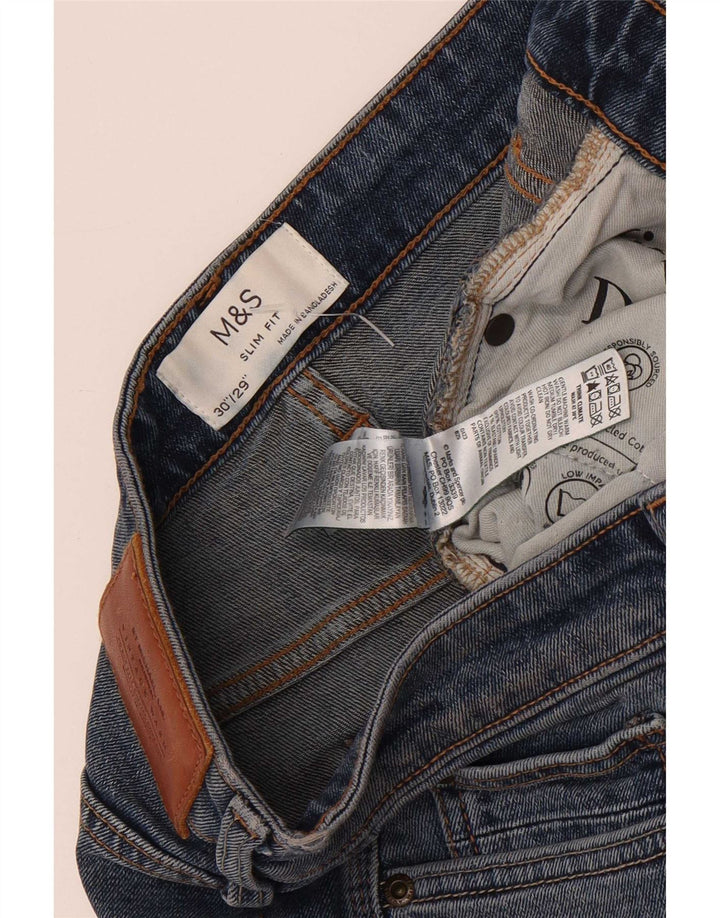 Marks & Spencer Herren Slim Fit Slim Jeans W30 L29 Blaue Baumwolle