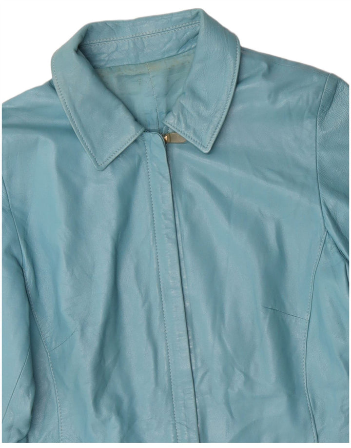 VINTAGE Damen Lederjacke UK 14 Mittelblaues Leder