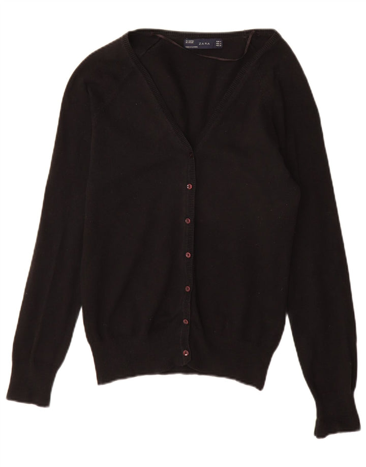 Zara Damen-Cardigan-Pullover UK 12 Mittelschwarze Baumwolle