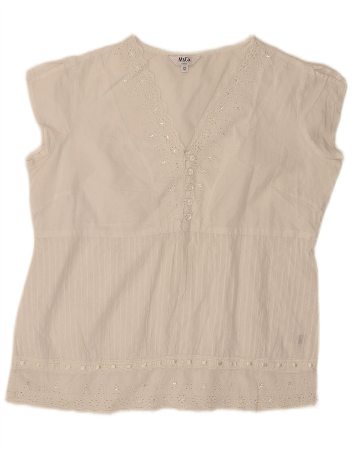 Max & Co. Petite-Blusenoberteil für Damen, UK 12, Mittelweiß, geblümte Baumwolle