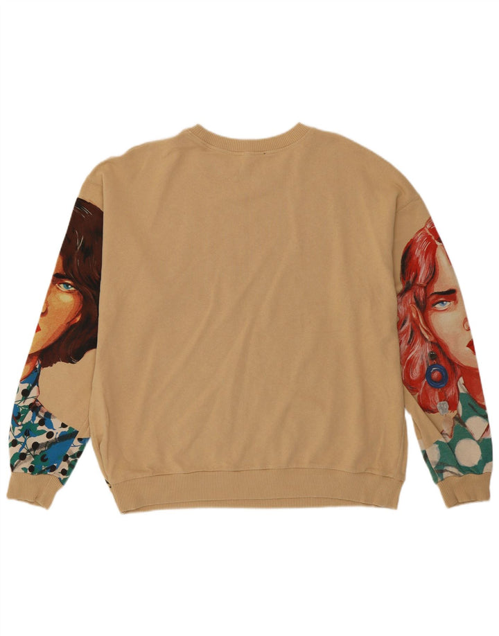 Zara Damen-Sweatshirt mit abstraktem Muster, Gr. 40, Größe L, Beige, Baumwolle