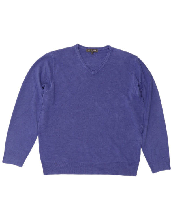 Marks & Spencer Herren-Pullover mit V-Ausschnitt, XL, blaues Acryl
