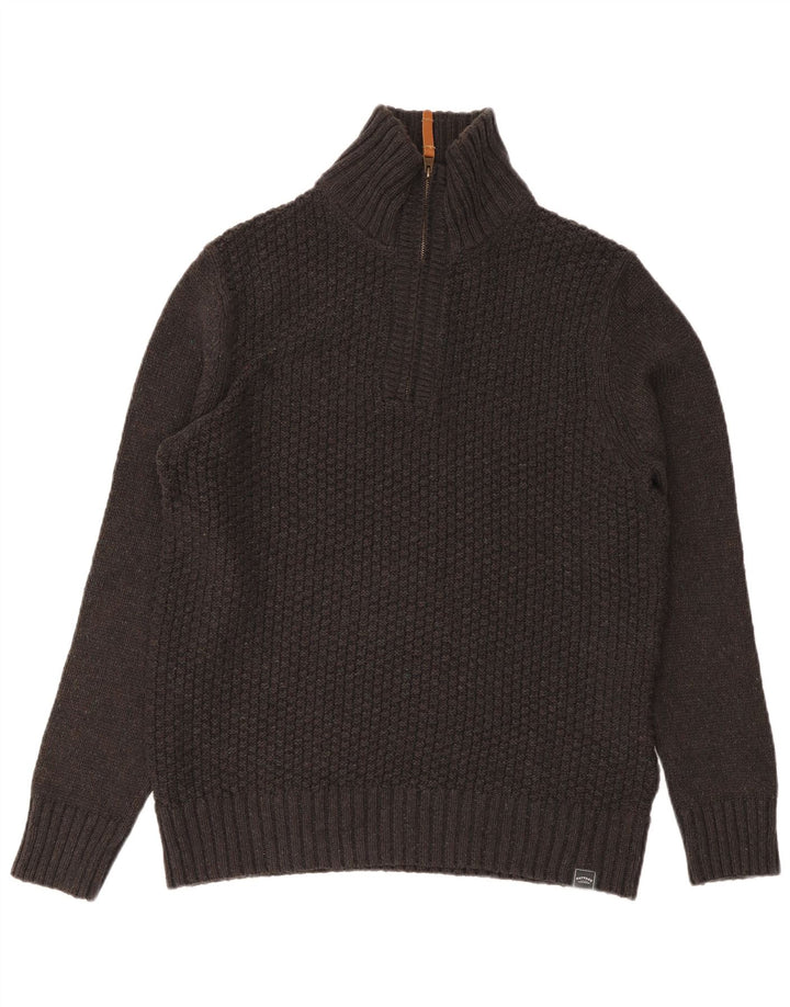 Fat Face Herren-Pullover mit Reißverschluss am Hals, groß, aus grauer Baumwolle