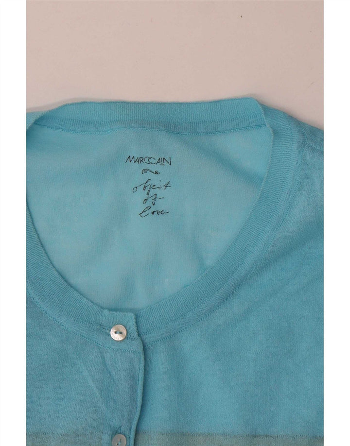 Marccain Damen Crop Cardigan Pullover UK 14 Mittelblau gestreift