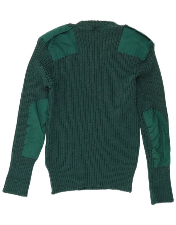 Vintage Herren Militär Pullover mit V-Ausschnitt Mittelgrüne Schurwolle