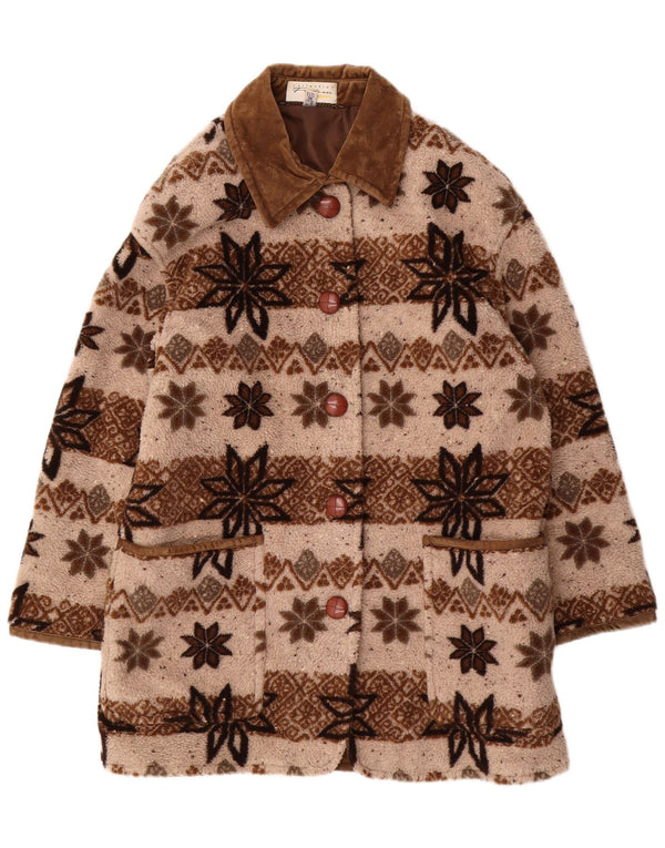 VINTAGE Damen Übergroßer Windjacke Mantel UK 10 Small Beige Fair Isle