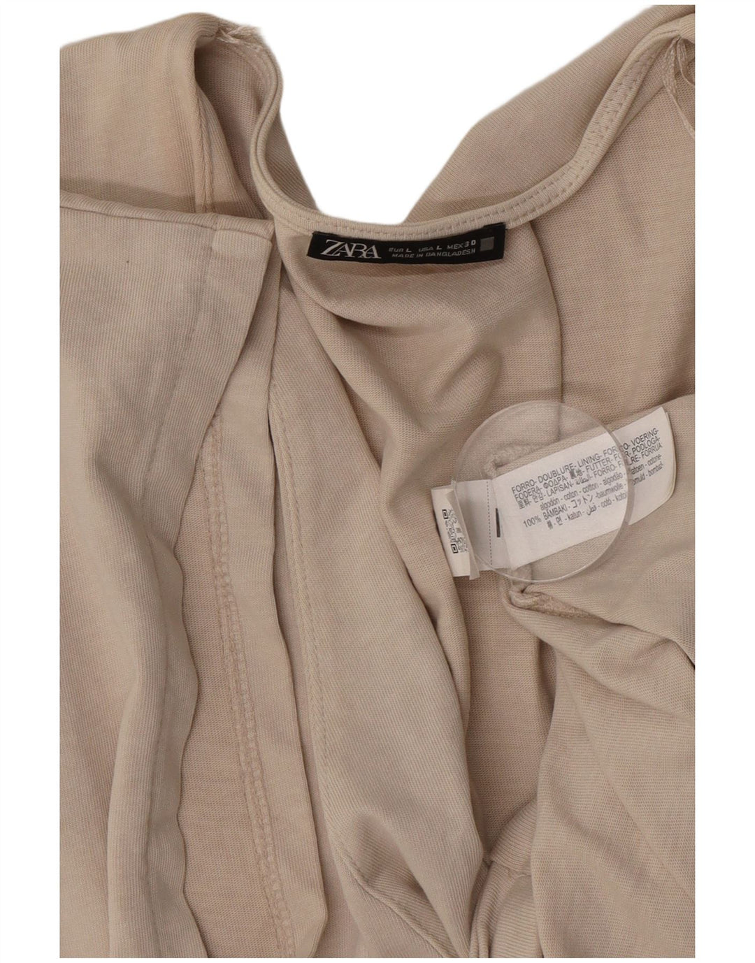 Zara Damen Wickelblusenoberteil UK 16 Large Beige Baumwolle